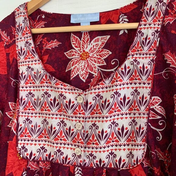 Only Necessities Burgundy red Poinsettia house dress pockets 22/24 1X - Picture 4 of 6